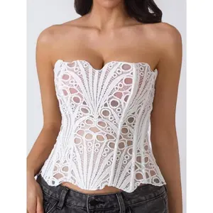 2026 New Women's Random Pattern Lace Up Shapewear Tube Top, Elegant Contrast Lace Corset Top, Tummy Control Slimming Shapewear for Daily Party Wear