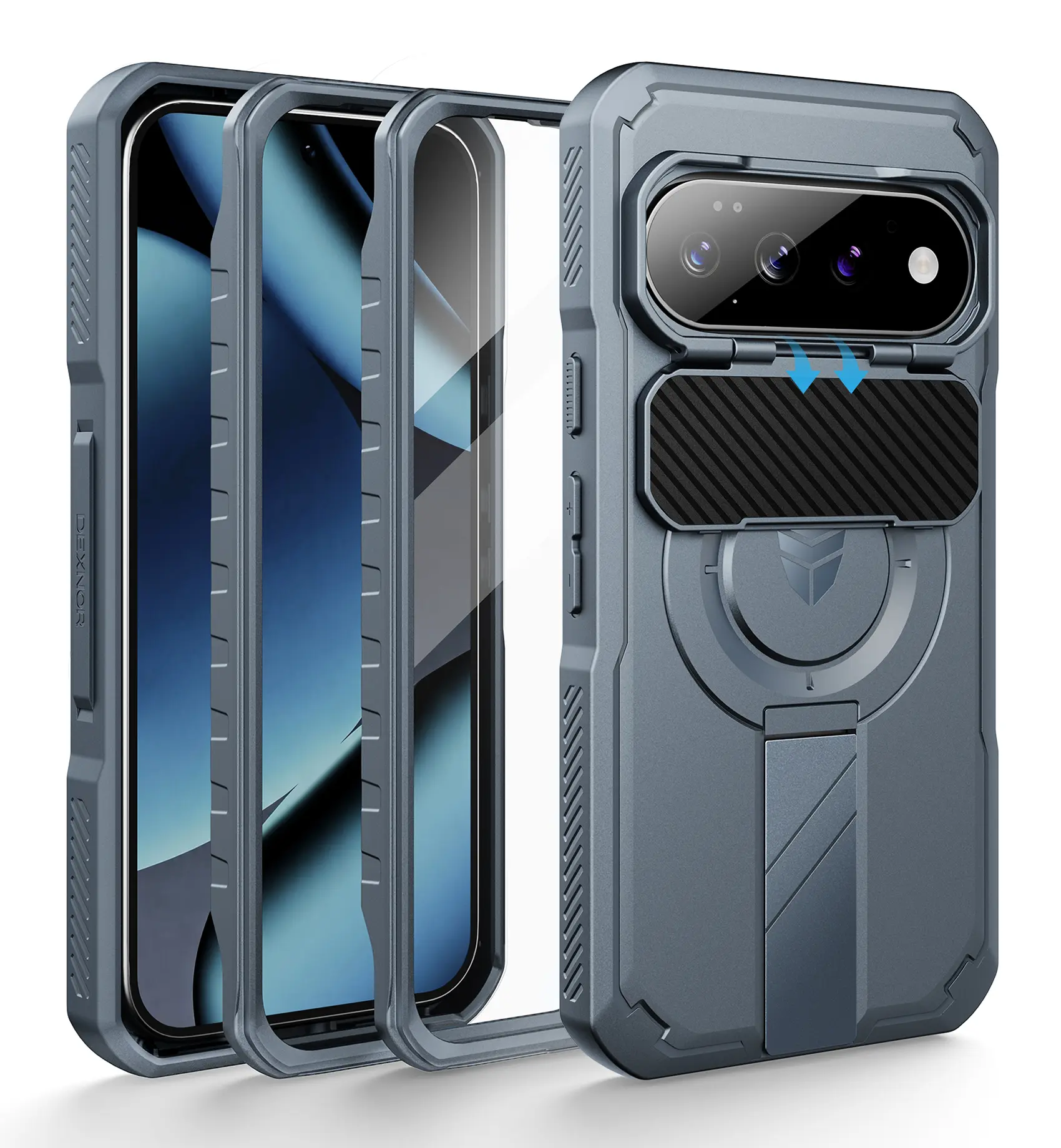 Dexnor for Google Pixel 11/11 Pro/10/10 Pro Case with Slide Camera Cover & 2 Front Frames & Built-in Screen Protector & Kickstand,Full-Body Shockproof Protective Cover Rugged Bumper Cases