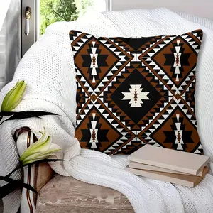 Navajo Tribal Geometric Throw Pillow with Insert, 45cm Square Zipper Closure, Brown Black & White with Triangular Star-Shaped Geometric Totems, Comfortable Soft, Bedroom Sofa Decor Suchion, Western Style Home Decor