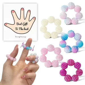 5pcs Sensory Spike Ball Rings, Designed to and Stress, Adjustable Rings with Multi-color Gradient. Suitable for Adults, Finger Massager. Different Textured Spike Beads for Stress, Usable at Home, Outdoors, School, Office, Travel, Spiky Sensory