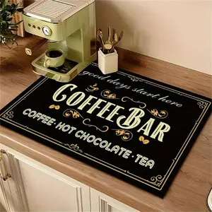 Coffee Bar Pattern Kitchen Mat, 1 Piece Non-slip Farmhouse Kitchen Rug, Absorbent Kitchen Countertop Mat, Decorative Coffee Bar Mat for Home Kitchen