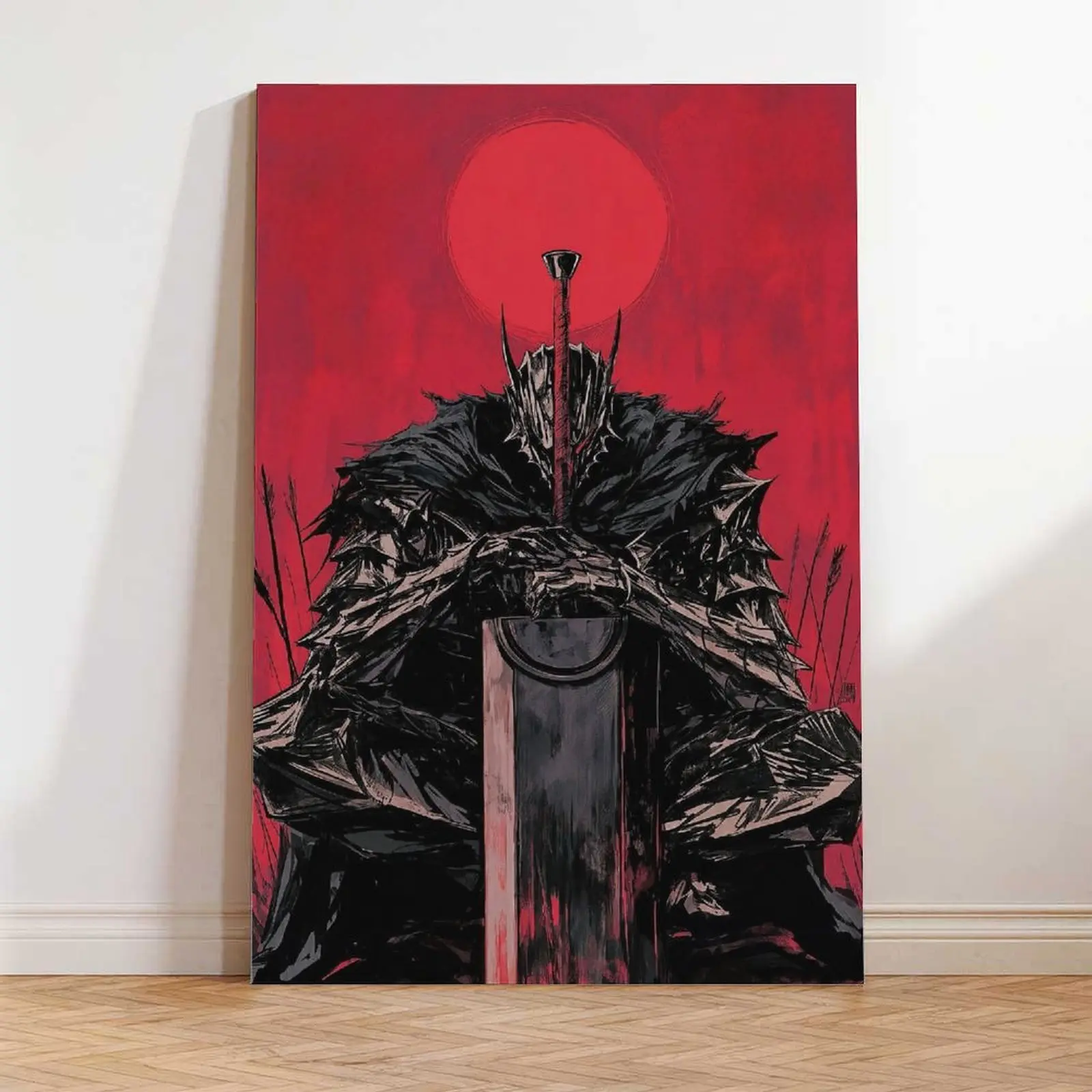 Berserk Guts Inspired  Canvas Painting - Japanese Dark Fantasy Manga Panel Print, Heavy Metal Warrior Armor Design Artwork, Artistic House Home Office Wall Hanging Decor Poster