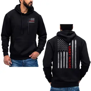 Custom Name Firefighter Hoodie Thin Red Line Vertical Flag Sweatshirt Firefighter Gift