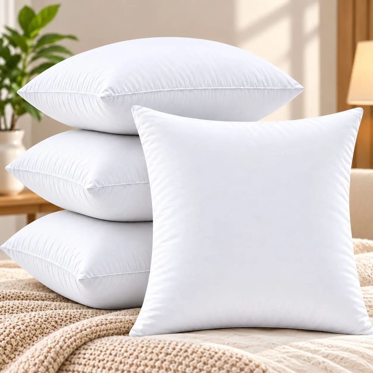 Ridhi Throw Pillow Inserts, Pack of 4, White Down Alternative, Soft Plush Cushion Inserts for Home Decor