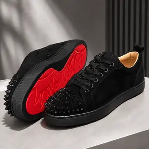Men's Black Rivet Sneakers Luxury Inspired Red Bottom Fashion Walking Shoes