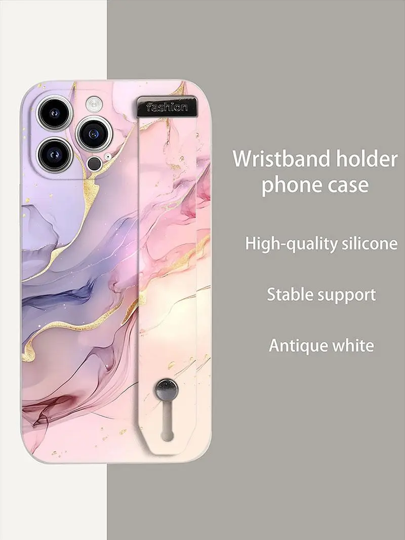 Luxury Liquid Silicone Marble Pattern Wrist Strap Phone Case For iPhone 17 16 15 14 Plus 13 12 11 Pro Max X XS XR 7 8 Back Cover