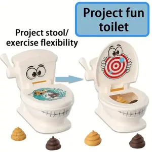 Funny Toilet Shooting Game for Kids, Includes 1 Toilet, 2 Launchers, 6 Soft Plastic Poop Toys, Perfect Prank Gag Gift for Boys Girls Ages 3-9