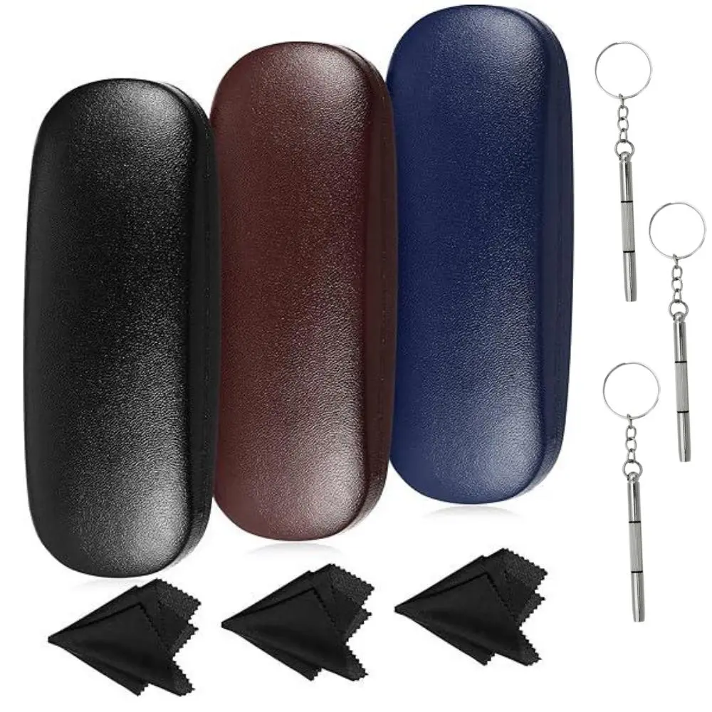 Unisex 3-Piece Hard Shell Eyeglasses Case Set - Shockproof Protective Sunglasses Holder with Matching Cleaning Cloth