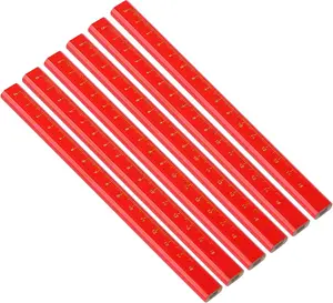 Carpenter Pencils, 7 inch Flat Octagonal Hard Black Graphite Pencils, Pack of 6