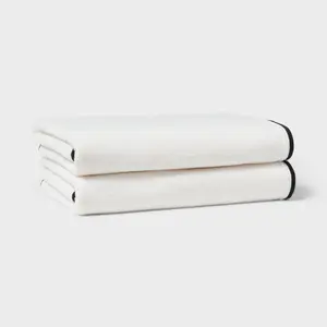 2pc Luxe Border Stitch Bath Towel Black/White - Threshold