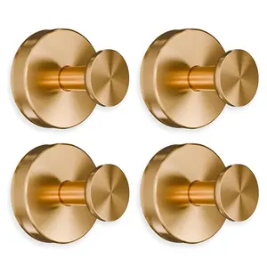 Gold Shower Hooks - 4 Pcs Easy to Install Rustproof Gold Suction Cup Hooks for Shower, Kitchen, Glass Door, Mirror, Tile, Suction Towel Hook with 11Lbs Load Capacity for Loofah, Towel, Bath Robe