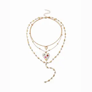 Cider RHINESTONE DECOR HEART PENDANT LAYERED NECKLACE