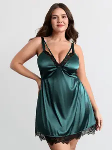 【Summer Turn-Up】Bloomchic Satin Lace Trim Cut-Out Sleep Dress parijan outfits sweeney sheer dress brenay court thanksgiving dress birthday april outfits sweater elegant Loungewear Nightwear Cyan Basic 2026 Summer Pick for Mother's Day