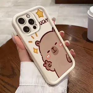 Bi Ye Capybara Vintage White Case for iPhone 17 Pro Max 16 16e 15 14 Plus 13 12 Mini 11 Air X XS Pattern Soft TPU Rubber Camera Protection Rugged Mobile Phone Cover Valentine's Day  Gift 2D printing