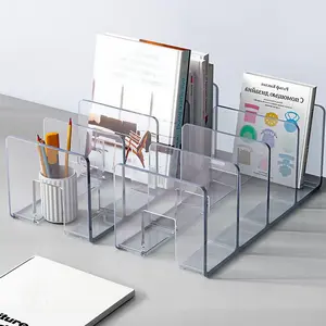 4-Grid Acrylic Book Organizer for Books and Stickers, Stylish Desktop Storage Rack, Extra Thick Durable for Students, Portable and Fashionable, Book Holder, Office Desk Accessories, Clear Organizer, Office Desk Supplies