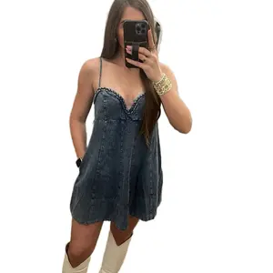 Braided Bust Denim Dress - Denim Dress - Western