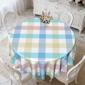 EastJia Made-in-USA Easter Spring Colorful Plaid Polyester Tablecloth, Country Rainbow Style, Washable Reusable, Ideal for Holiday Gatherings, Easter Parties