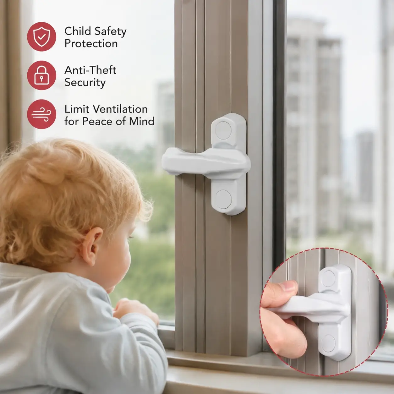 1 Piece Window Lock, 180 Degree Rotatable T-type Design, Universal for Left and Right Windows, for Household Window Safety and Ventilation Limiting Use