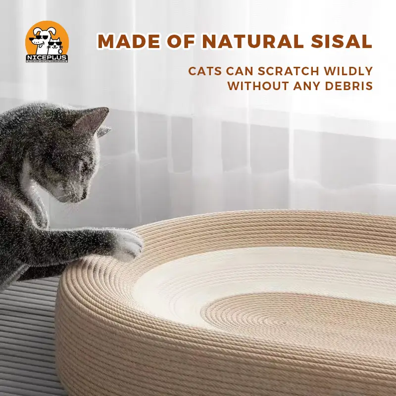 NICEPLUS Pet Sisal Cat Scratcher Cardboard Lounge Bed - Multi-Purpose Dog & Cat Furniture, 24x15x3.5 Inch, Anti-Slip Design, Ideal for Indoor Cats