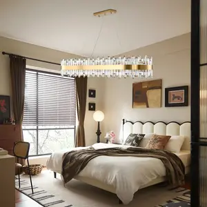 52 in. 20-Light Modern Brass Gold Crystal Chandelier, K9 Crystal Chandelier Lights Kitchen Island Dining Room, Kitchen