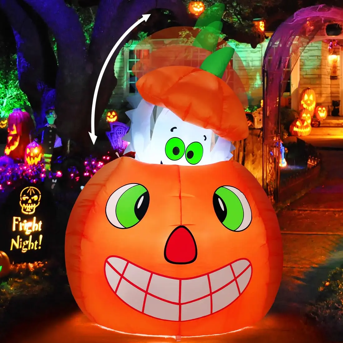 5 FT Animated Ghost Emerging from Pumpkin Inflatable with Built-in LED Lights, Blow-Up Outdoor Decoration for Garden, Lawn, Holiday Party (Novelty Toy)