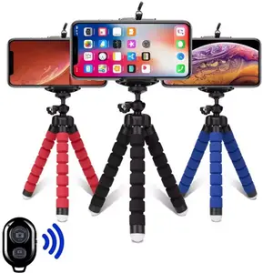 Flexible Tripod Stand for Smartphones - Red, Black, Blue Options - Compatible with iPhone & Android - Remote Control Included Selfie Cellphone