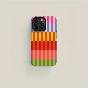 Vibrant Rainbow Striped Geometric Phone Case — Compatible with Samsung S26/S25/S24/S23/S22/S21, iPhone 17/16/15/14/13/12/11, Drop-Resistant, Non-Slip, and Fade-Resistant, Bold Retro Color Block Protective Cover
