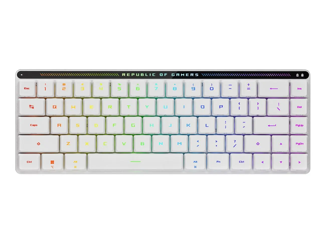 ASUS ROG Falchion RX Low Profile 65% compact wireless gaming keyboard with ROG RX low-profile optical switches, tri-mode connection with ROG SpeedNova and Omni Receiver, MacOS support, White
