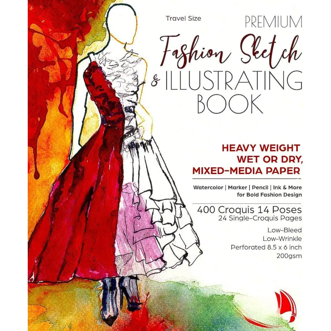 Hardcover Fashion Sketchbook with 400 Figure Templates, Heavy-Weight Low-Bleed Multi-Media Paper, Spiral Bound Travel Size (8.5x6 in) for Artists, Enhances Creative Freedom