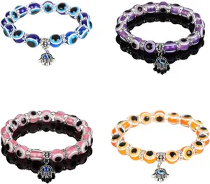 4 count Evil Eye Bead Bracelet Hamsa Hand Fatima Charm Stretch Amulet Turkish Good Luck Protection Kabbalah