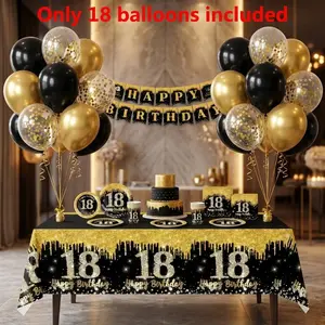 18pcs Classic Gold Sequins Mixed Latex Balloons, Adult Milestone Celebration Decoration, Commercial Banquet Background Decorations