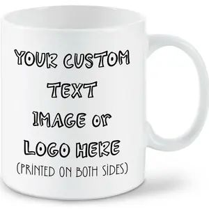 Custom Mug - 15oz Personalized Coffee Mug, Customizable Ceramic Cups, Tazas Personalizadas with Photo Text or Logo, White, Printed on Both Sides