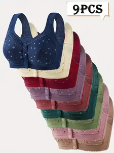 9-Piece Backless Front-Open Buckle-Free Lingerie Set, Sexy Multiway Bras, Medium Support, No Steel Ring, All Seasons Wear, Underwear