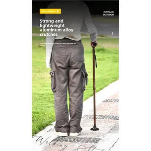 Thickened aluminum alloy retractable four-legged crutches, adjustable height elderly canes, non-slip climbing canes for the elderly