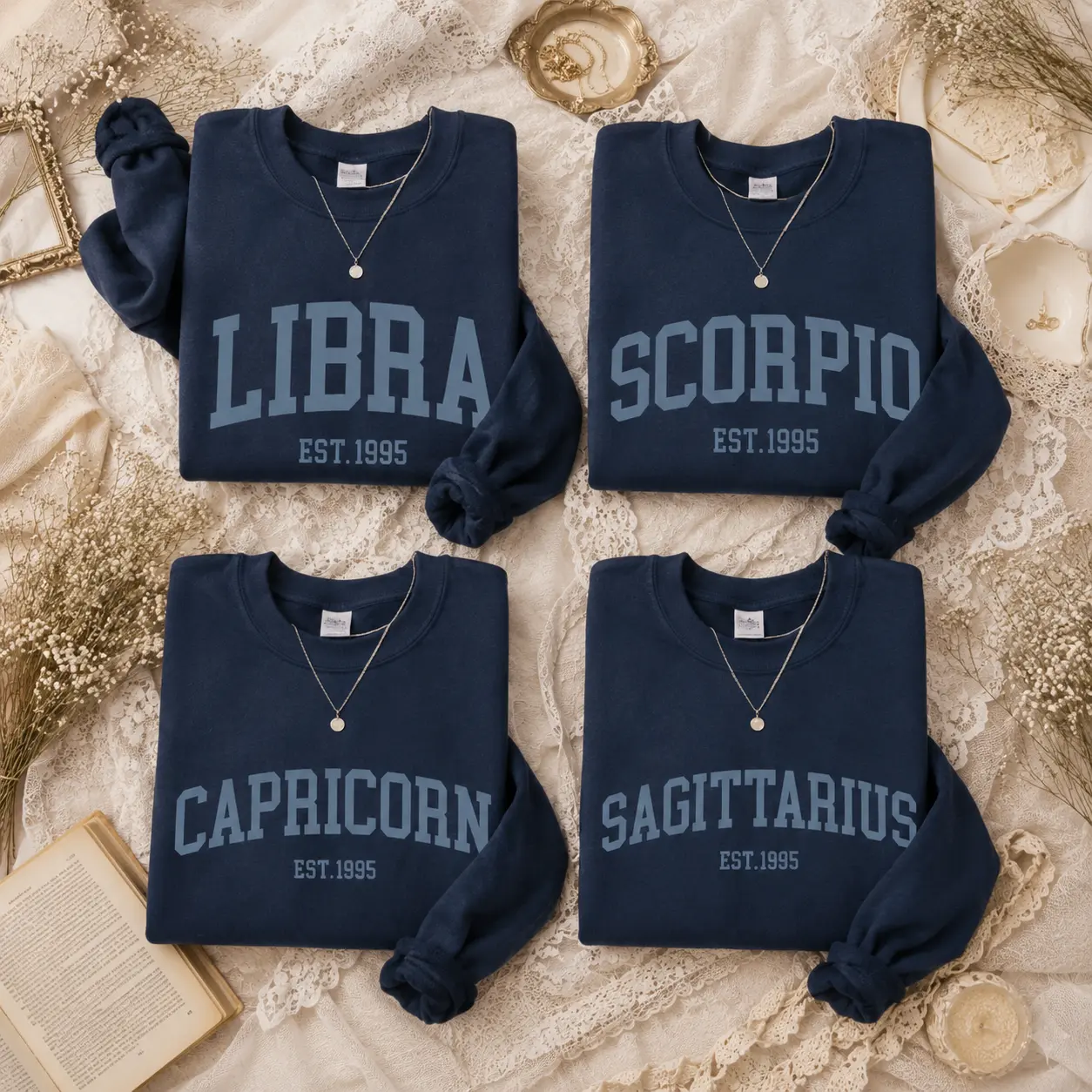[Custom EST Year or Not EST]Personalized Zodiac Sign Sweatshirt, Custom EST Year Crewneck, Varsity Astrology Sweatshirt, Horoscope Birthday Gift, Custom Zodiac Gift for Her, Unisex Sweatshirt - JACKSON HOAI STORE