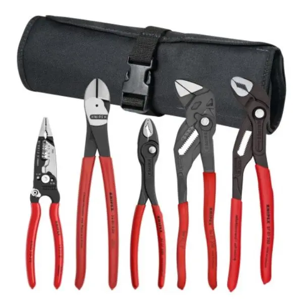 Knipex 5-Piece High-Leverage Multipurpose Plier Set, Forged Steel Construction with Self-Locking Grips, Wire Stripping & Polyester Tool Roll, Heavy Duty, Hand Tools, Pliers Wrench, Workshop, 6-32 And 8-32 Screws