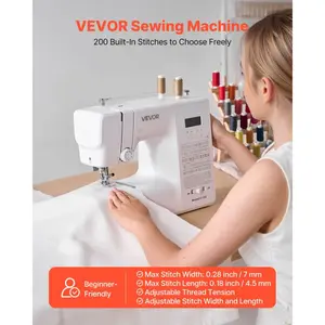 VEVOR Sewing Machine, Portable Sewing Machine for Beginners with 38 Built - in Stitches Reverse Sewing, Dual Speed Sewing Machine with Extension Table Foot Pedal, Accessory Kit Family Home TravelVEVOR Super Brand Day