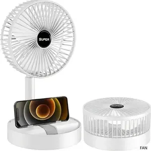 Three-speed adjustable foldable silent USB charging desktop wireless fan - Portable electric fan, suitable for kitchens, outdoor camping, dormitories, offices, air circulation fan,  long-lasting battery life