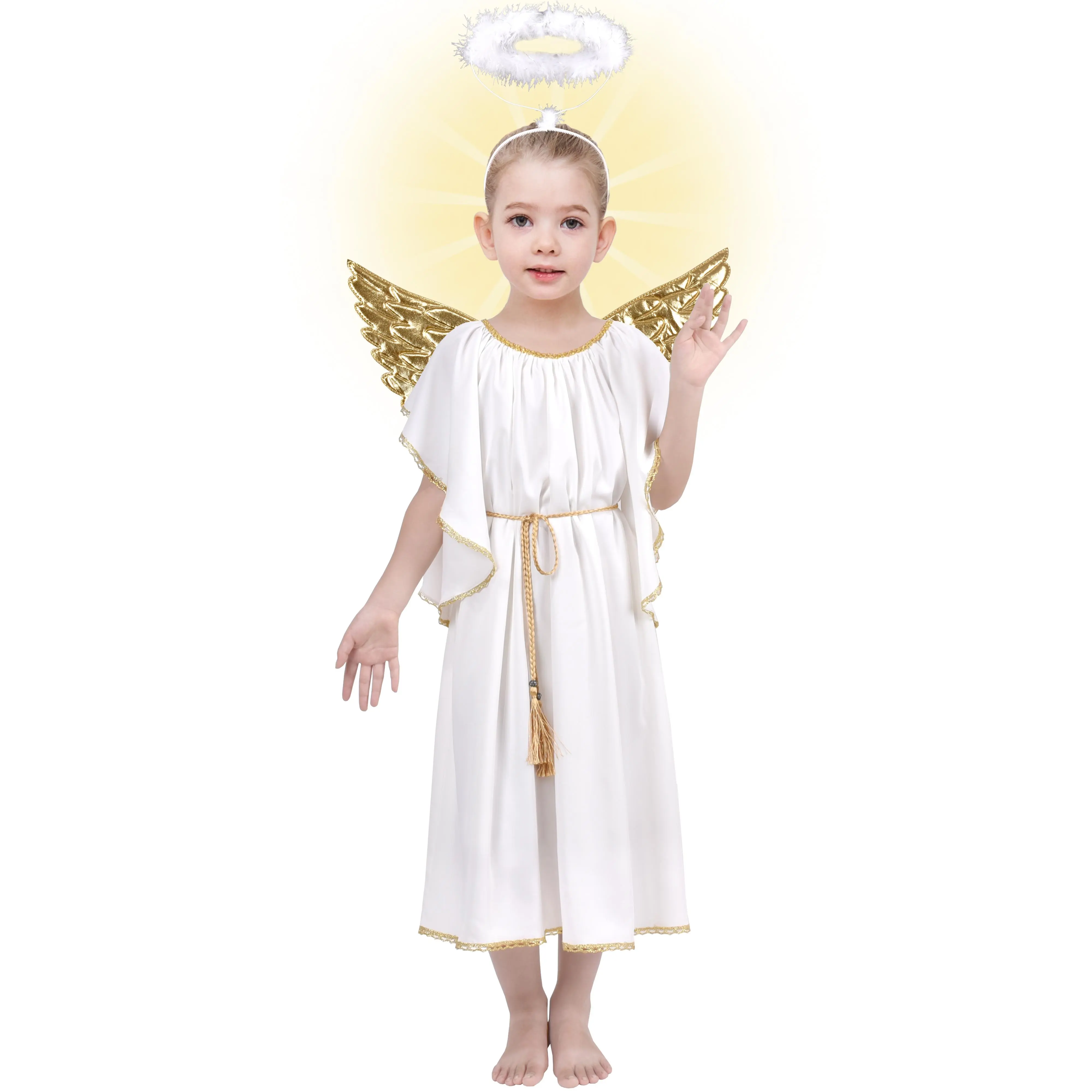 Sunny Fashion Girls Dress 4 Pieces Angel Headband Wing Halloween Party costume party Christmas Princess Tulle Dress Set with Accessories party gown Tutu Cosplay