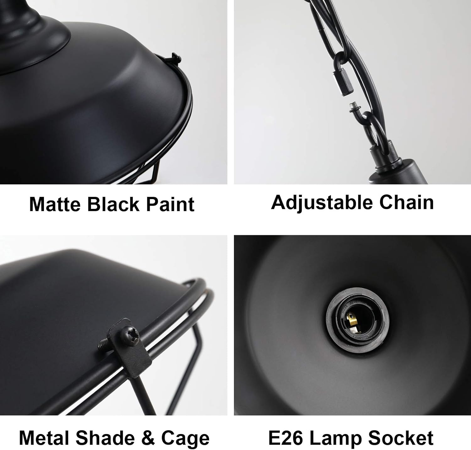 Black Farmhouse Pendant Light, 2 Pack Industrial Vintage Metal Wire Cage Hanging Light with Adjustable Chain for Kitchen Barn Hallway Porch Dining Room