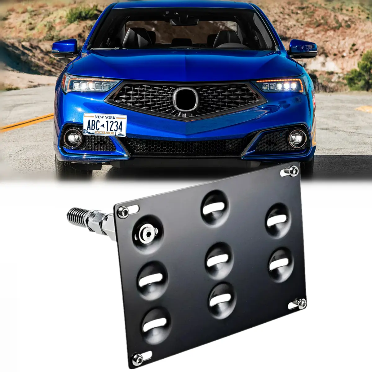 No Drill Front Tow Hook License Plate Mount Bracket for TLX 2015-2020 for Honda FIT 2015-2018 Stainless Steel Relocator Holder Front Bumper Plate Mounting Bracket Frame