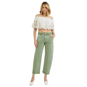 Risen Tummy Control High Rise Cropped Barrel Pants in Olive PGC21036