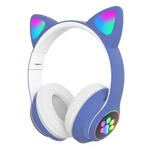 Cat Ear RGB Wireless Gaming Headset Adorable Foldable Headphones, LED - Equipped Wireless Headphones, Wireless High Fidelity Sound Quality, Can Play For A Long Time, Cat Ear RGB Headphones For Kids, Foldable Christmas Halloween Gift With LED Lights