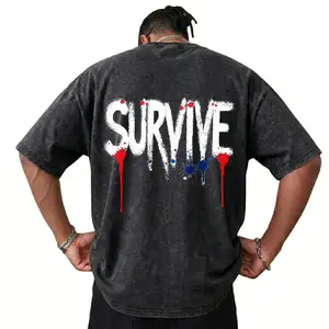 Vintage Oversized Men’s T-Shirt | Premium washed cotton with “Survive Dripping Paint” design, heavyweight graphic | Retro streetwear for summer daily wear | Perfect gift for fashion-forward men