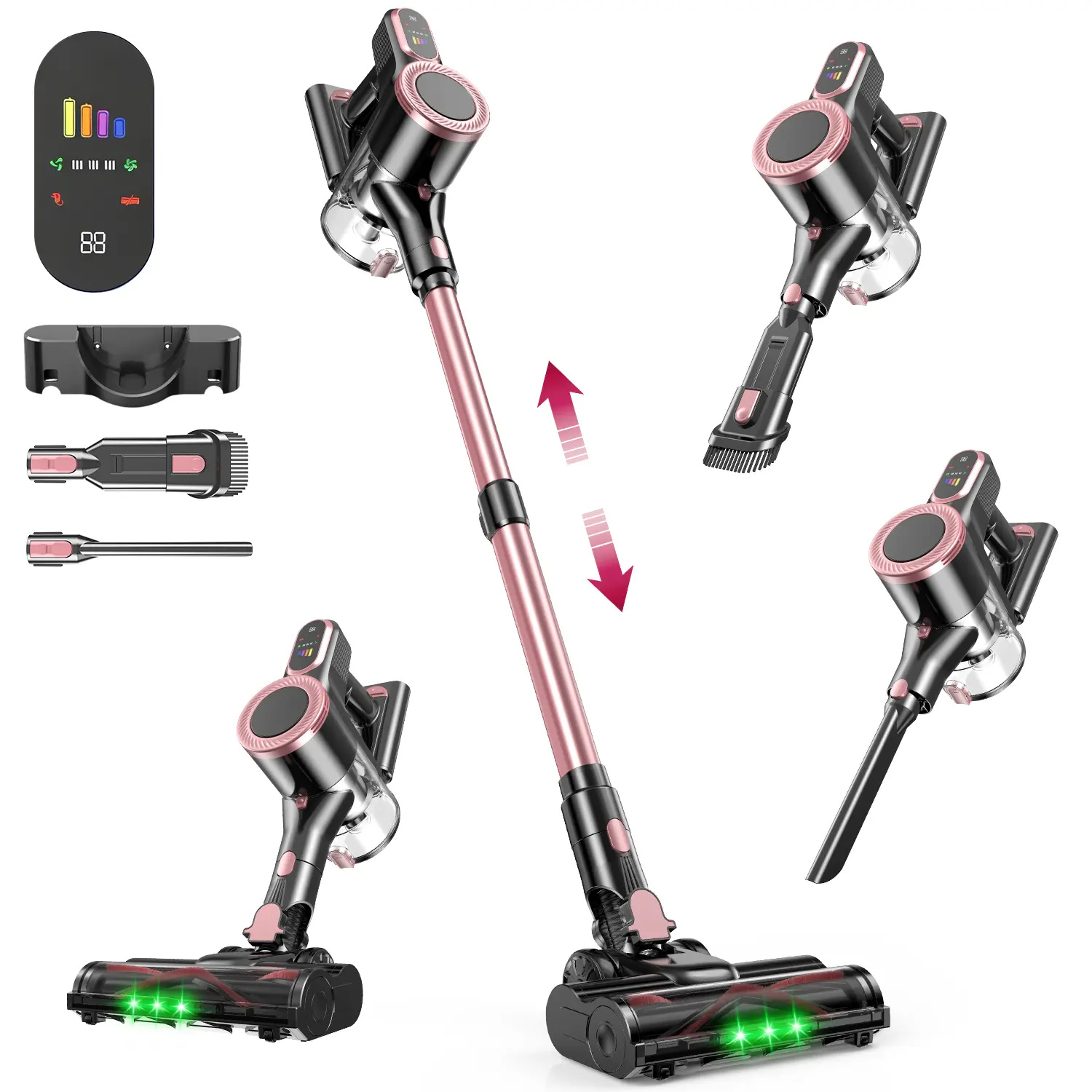 Stick Self-Standing Vacuum Cleaner for Pet Hair, 8-in-1 Handheld Cordless Vacuum with LED Display, Washable Filter, Lightweight for Hard Floors and Carpets, 50 Min & 45KPa Suction