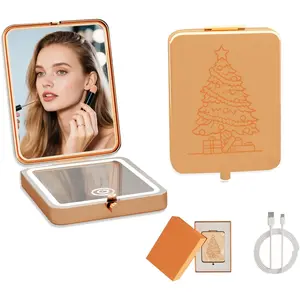 Rose  Rechargeable LED Pocket Mirror, 3 Color Dimmable Light 1x/3x Magnifying Compact Travel Makeup Mirror, Portable Folding Handheld Lighted Purse Mirror for Women Christmas Stocking Stuffer
