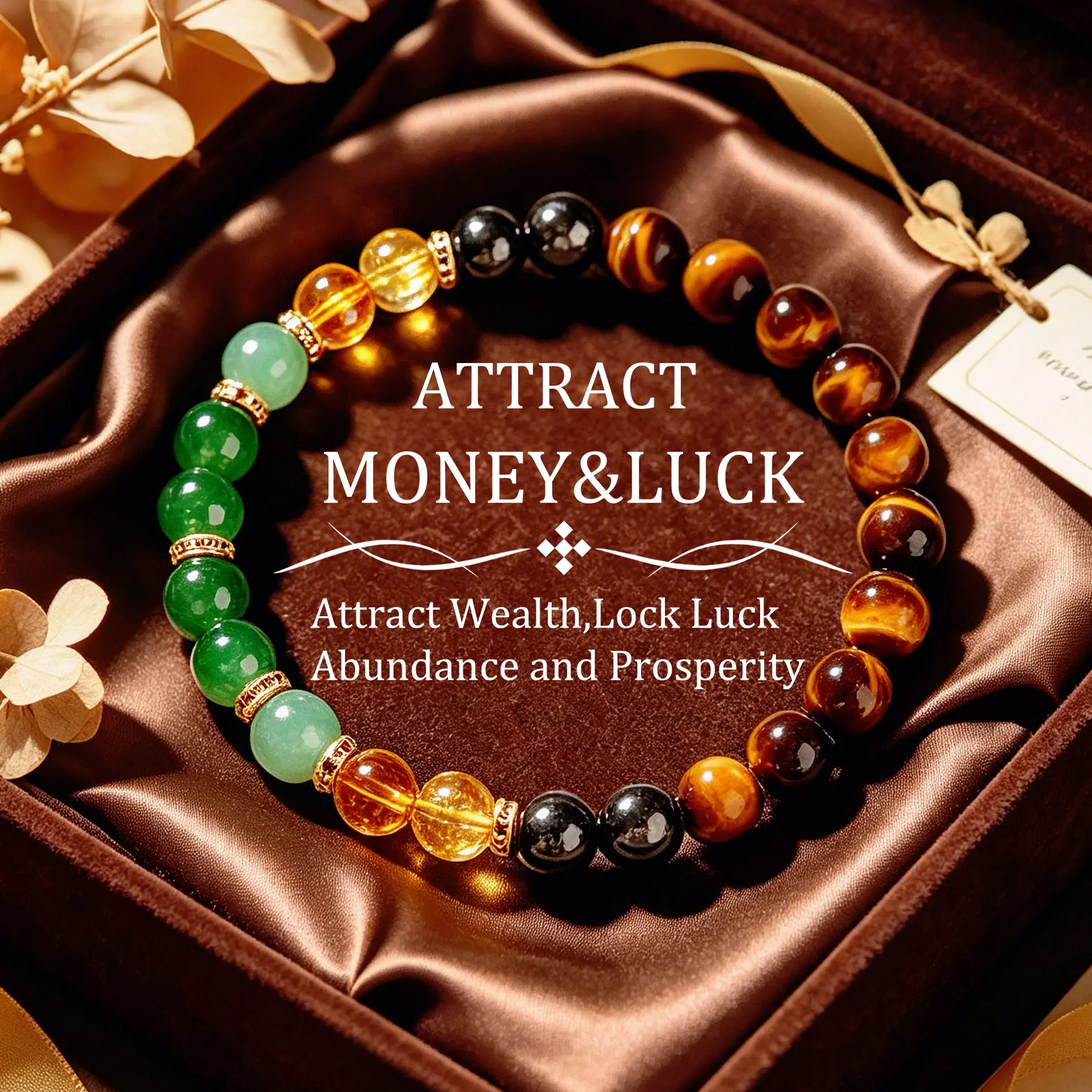 This unisex lucky bracelet, made of black agate and tiger's eye, brings abundance and prosperity, attracts wealth and good fortune, and is a healing and protective accessory. It is a couple's bracelet and suitable as a gift for holidays or birthdays.