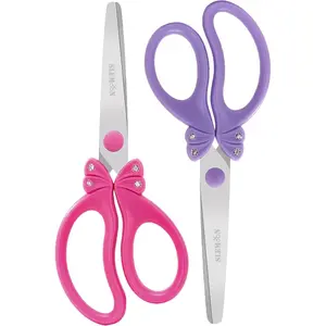 Scissors for Kids Ages 4-8 | Blunt Tip Safety Toddler Scissors, Stainless Steel Blades, ABS Plastic | School Craft Supplies, Art Projects, Pink (Princess Design with Rhinestones)