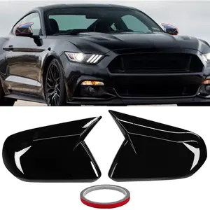 Glossy Black Side Ox Horn Mirror Cover for Ford Mustang 2015-2022 (Without Turn Signal) - LH & RH Door Rearview Mirror Cap Overlay Trim, Sleek Scratch Protector, Premium Automotive Exterior Accessories, Sporty Car Styling