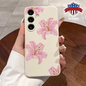 Minimalist Retro Lily Pattern Case Compatible with GalaxyS24 Plus S25 S23 S22 Ultra S22+ Liquid Silicone Anti-Drop Ultra Mobile Phone Thin Back Cover for Girl